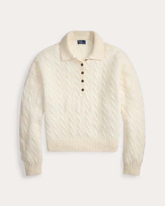 Polo Ralph Lauren Maglia Polo Lana Cashmere Trecce Panna