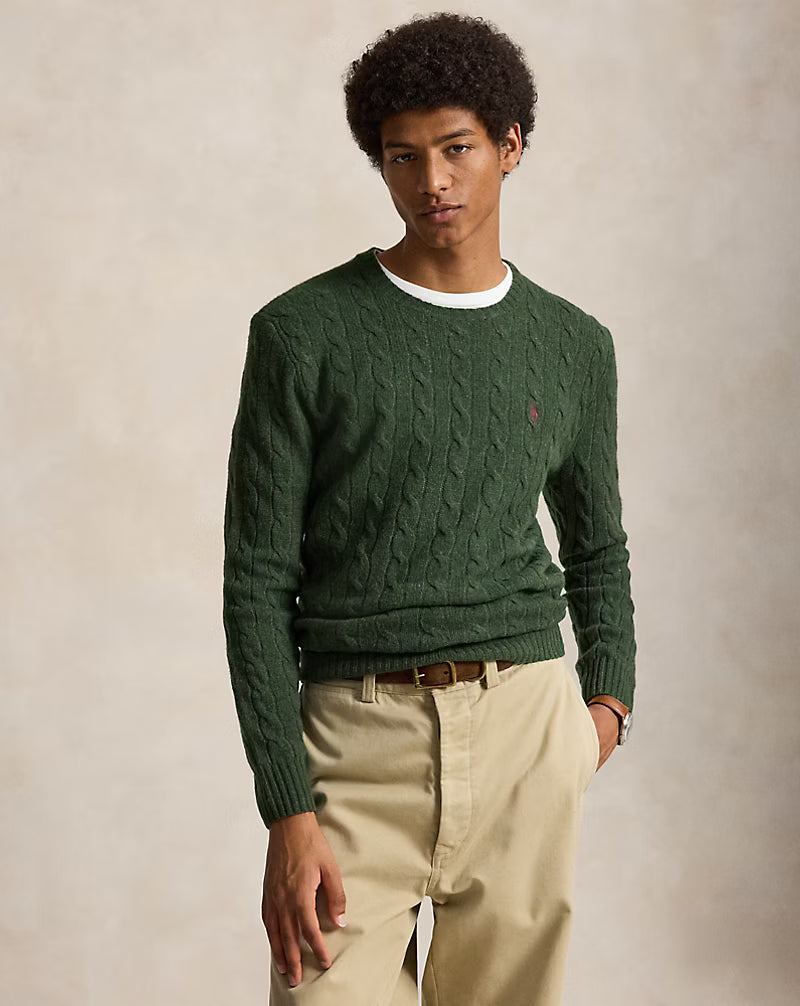 Polo Ralph Lauren Maglia Lana Cashmere A Trecce Pino Contorto Melange