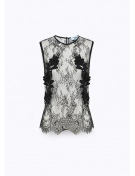 Blugirl Blumarine Top Slim In Pizzo Con Ricamo Nero - RA5114-J4881-22222 - Semenzato Abbigliamento