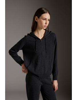 Kangra Maglia Con Cappuccio E Zip Lana Cashmere Grigio - W6 A 2512 11 - Semenzato Abbigliamento
