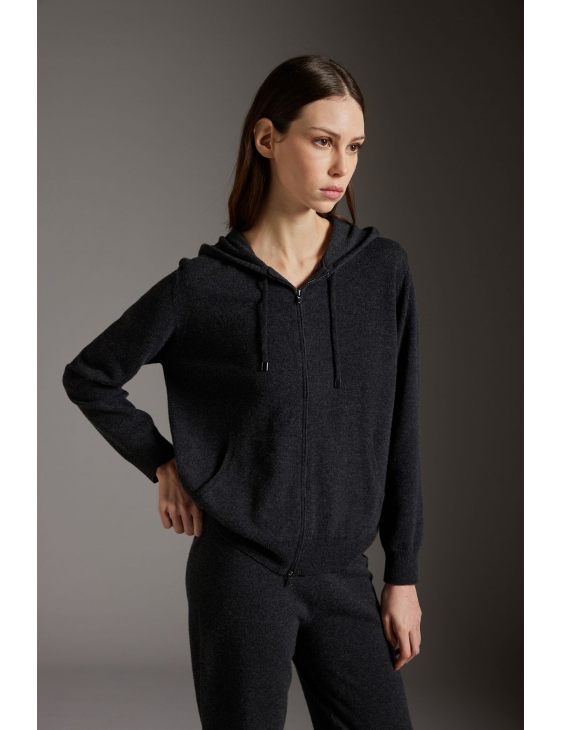 Kangra Maglia Con Cappuccio E Zip Lana Cashmere Grigio - W6 A 2512 11 - Semenzato Abbigliamento