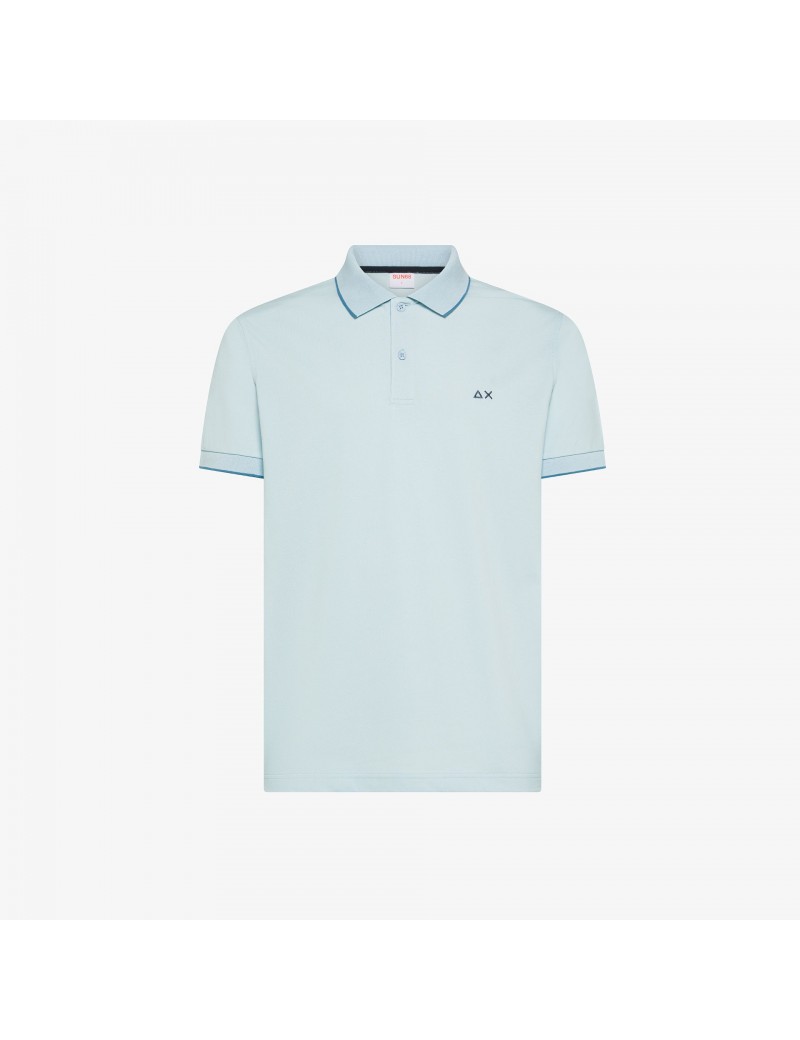 Sun68 Polo Small Stripe On Collar Azzurro -A36111 05 - Semenzato Abbigliamento