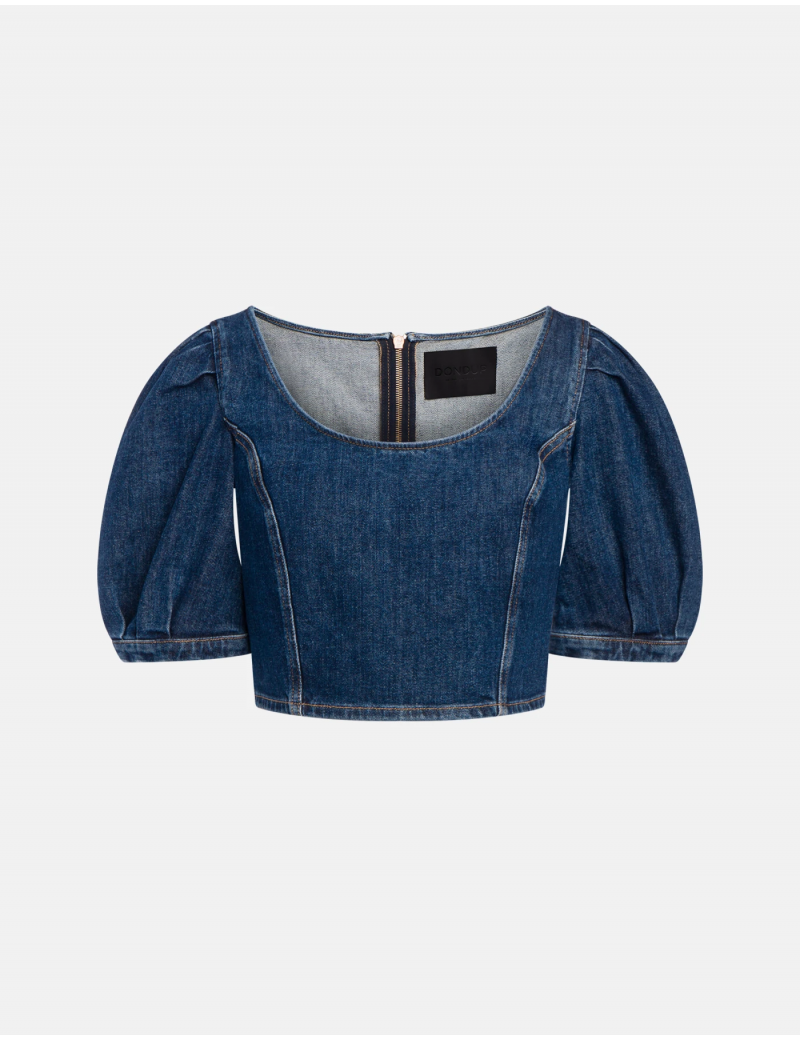 Dondup Top Cropped Denim Stretch Lavaggio Medio - DC459 DSE340D MC1 DD S26 800 - Semenzato Abbigliamento