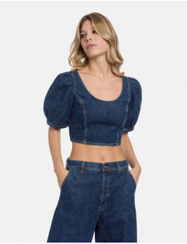 Dondup Top Cropped Denim Stretch Lavaggio Medio - DC459 DSE340D MC1 DD S26 800 - Semenzato Abbigliamento