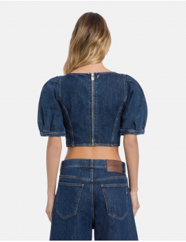 Dondup Top Cropped Denim Stretch Lavaggio Medio - DC459 DSE340D MC1 DD S26 800 - Semenzato Abbigliamento