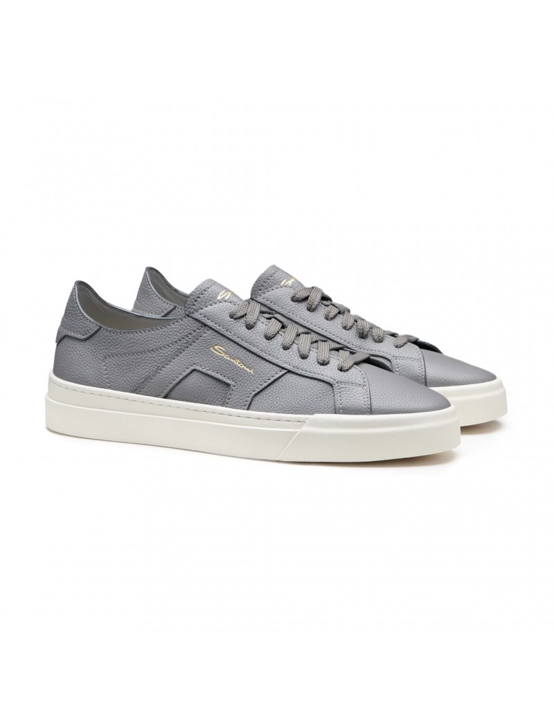 Santoni Sneaker Double Buckle In Pelle Bottalata Grigia - MBGT21967PNNTSIWG45 - Semenzato Abbigliamento