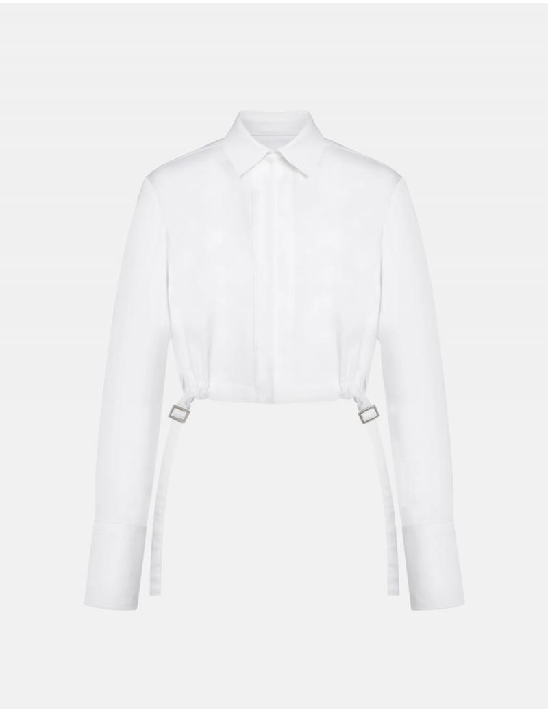 Dondup Camicia Cropped In Raso Cotone E Lyocell Bianco - DC485 RS0051D 002 DD S26 000 - Semenzato Abbigliamento