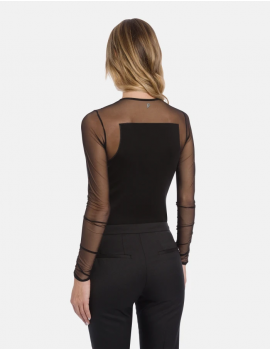 Dondup T-Shirt Girocollo Slim In Cotone E Tulle Nero - DS081 JS0320D XXX DD S26 999 - Semenzato Abbigliamento