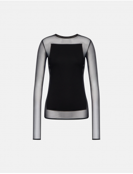 Dondup T-Shirt Girocollo Slim In Cotone E Tulle Nero - DS081 JS0320D XXX DD S26 999 - Semenzato Abbigliamento