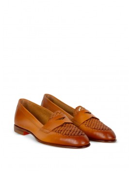 Santoni Mocassino In Pelle Cuoio - WUSF72100HAFSYWEC50 - Semenzato Abbigliamento