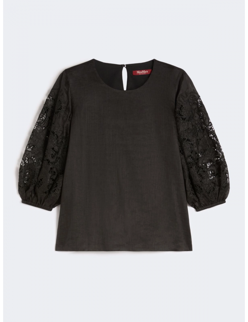 Max Mara T-shirt Garza Ramié E Sangallo Nero - MSTORDINE - Semenzato Abbigliamento