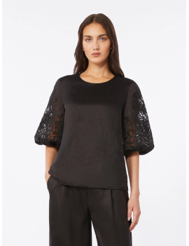 Max Mara T-shirt Garza Ramié E Sangallo Nero - MSTORDINE - Semenzato Abbigliamento