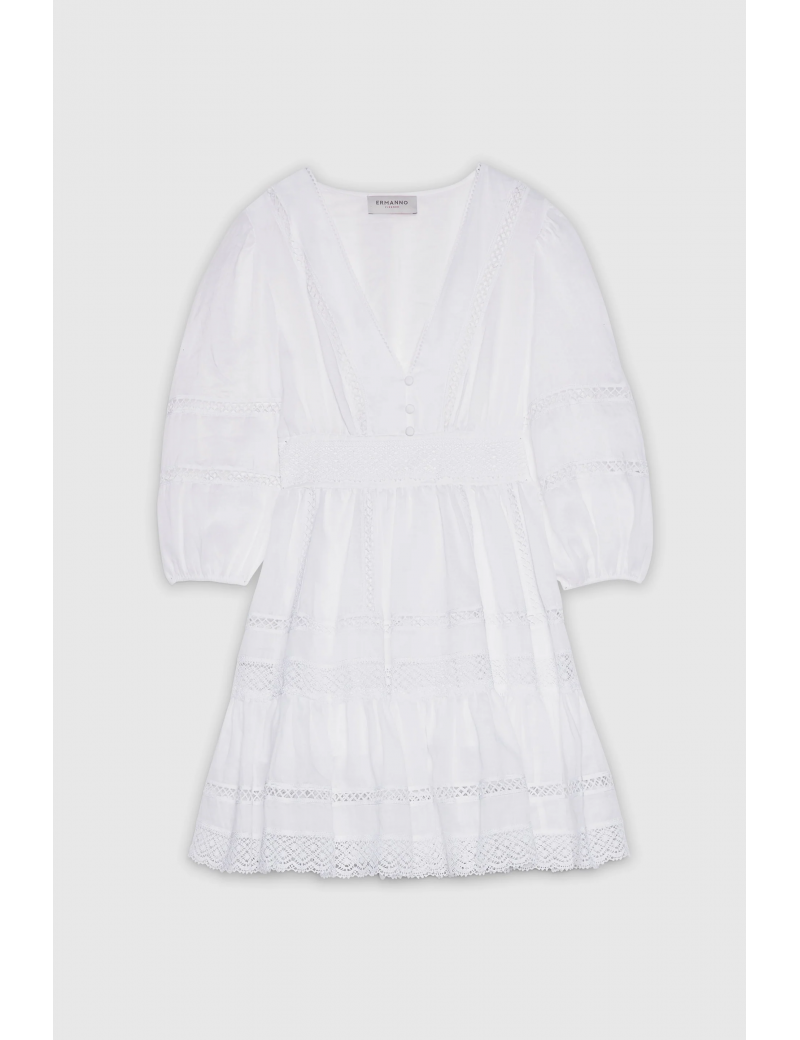 Ermanno Firenze Abito In Mussola Di Cotone Bianco - 58TQ009ES8-MF010 - Semenzato Abbigliamento