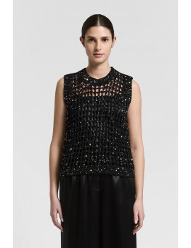 Peserico Top Tricot In Cotone E Paillettes Nero Argento - E89307F03-9329A-05A - Semenzato Abbigliamento