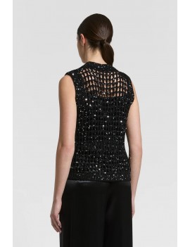 Peserico Top Tricot In Cotone E Paillettes Nero Argento - E89307F03-9329A-05A - Semenzato Abbigliamento