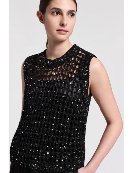 Peserico Top Tricot In Cotone E Paillettes Nero Argento - E89307F03-9329A-05A - Semenzato Abbigliamento